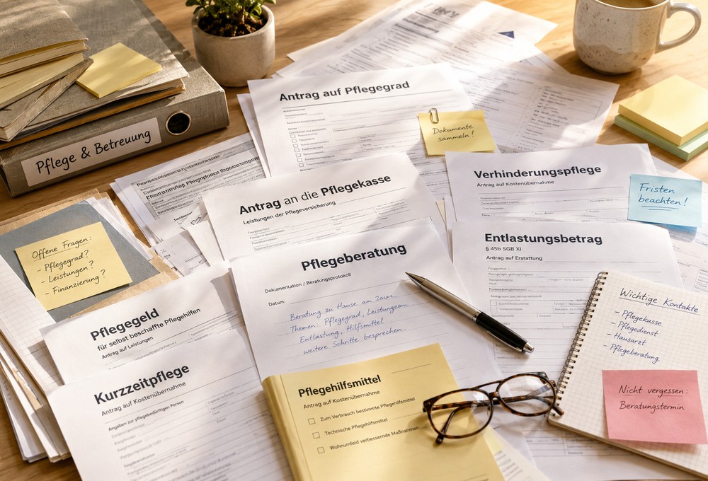 Pflegeunterlagen und Anträge für eine Pflegeberatung